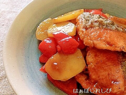 鮭とじゃがいもの甘辛焼き